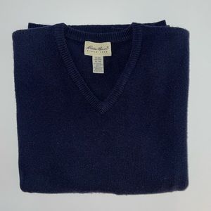 Vintage Eddie Bauer Men’s Navy V Neck Lambswool Sweater